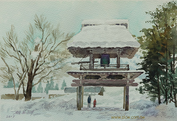 A Snowy Memory of Gassho Zukuri Folk Village_painted by Lai Ying-Tse_合掌雪蹤_賴英澤 繪